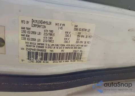 2005 Chrysler Town & Country Lx из США, поврежденный, VIN 2C4GP44R15R406036